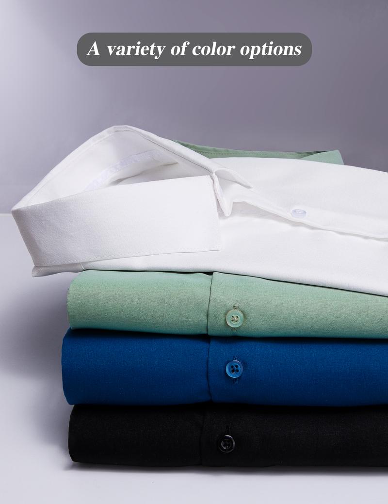 AILISUS Men's Business Solid Color Dress Shirt  2 PCS Long Sleeve Button Down Commuter Shirt Wrinkle Free Slim Fit Business Casual Formal Wear For Men