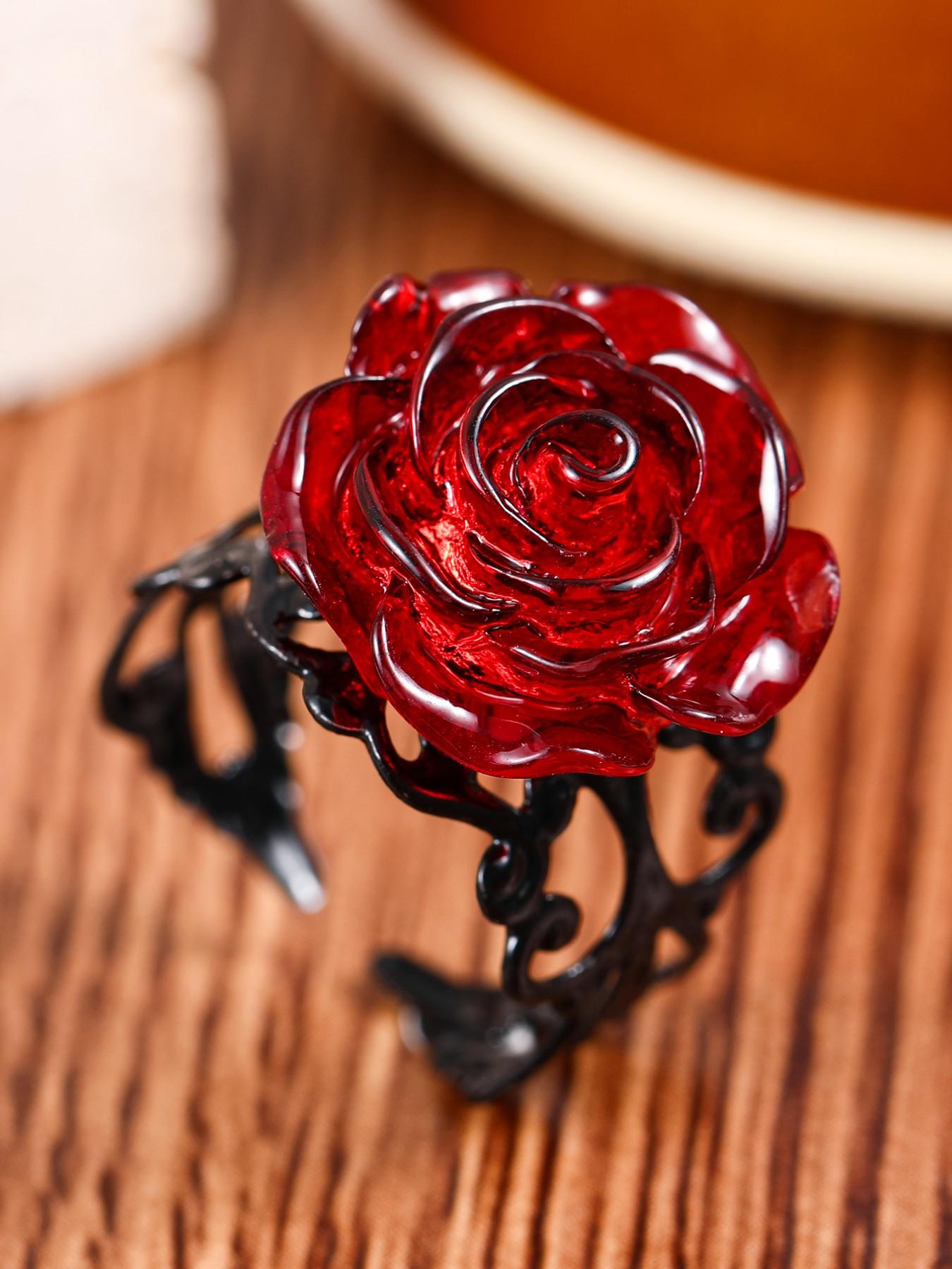 Gothic Rose Witchcraft Pagan Style Alloy Adjustable Women's Ring, Unique Gothic Jewelry for Women, Perfect Gift for Occult Lovers