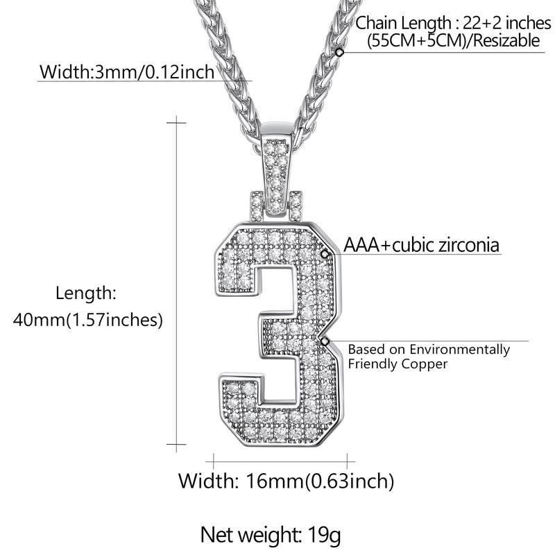 U7 Number 0-9 Pendant Shing Necklace for Men Women CZ Hip Hop Jewelry