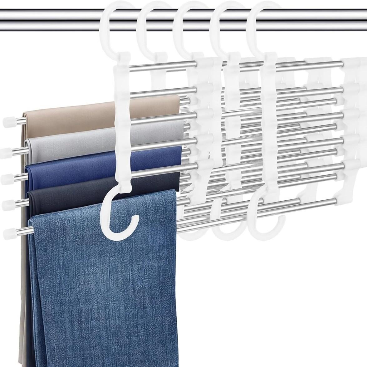 1 multi-layer pants rack, plastic and stainless steel storage rack, saving space for organizing wardrobes, wardrobes, bedrooms, suitable for pants, jeans, scarves
