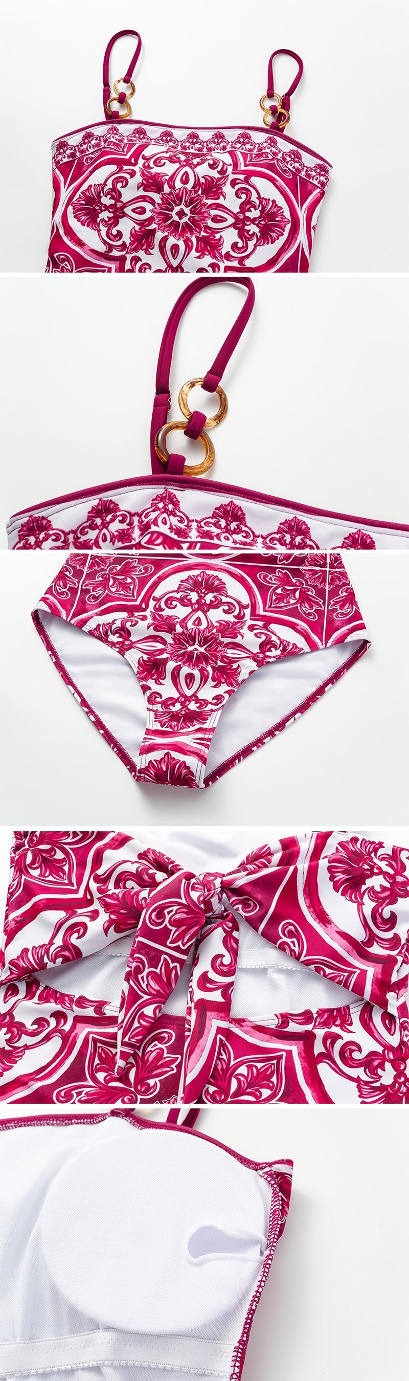 FLAXMAKER Women's Classic Pink Majolica Print One Piece Swimsuit and Shorts Set Bathing Suit Adjustable Shoulder Straps Stylish Beachwear #TikTokShopBlackFriday