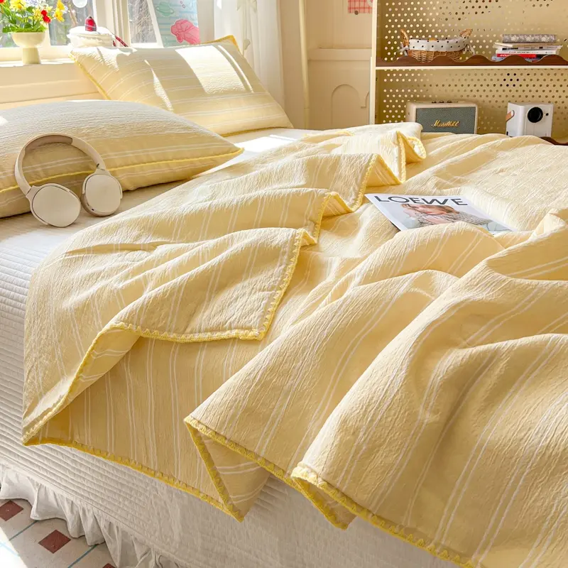 1pcs Summer Quilt, All Season Bedding, Soft Striped Cooling Blanket, Multiple Colors and Sizes, 150x200/200x230, Bedroom Office Living Room, Machine Washable Quilt