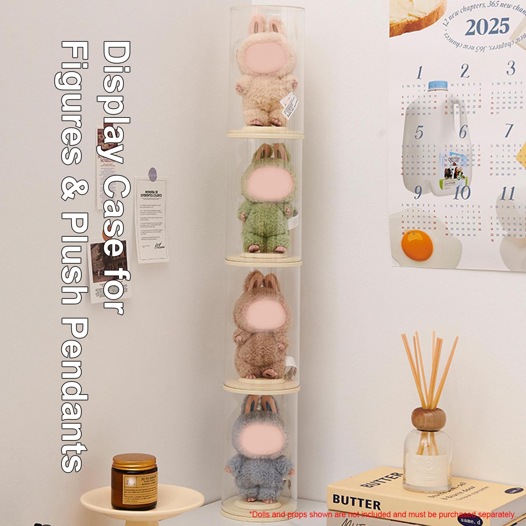 Plush Pendants Storage Display Jar with Doll Support Stand, Large Size Stackable Box, Suitable for Handmade Labubu Dolls & Trendy Toy Collection