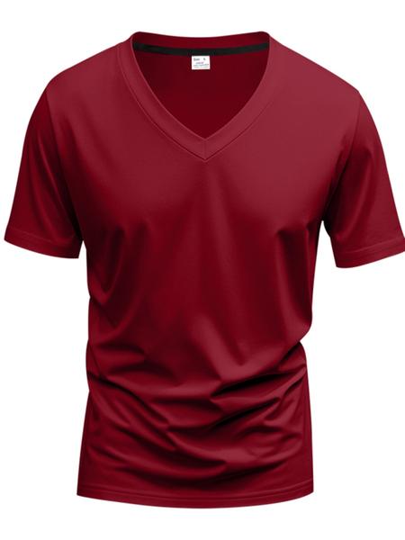 Men's Solid V-Neck Short Sleeve T-Shirt, Soft Breathable Heart-Neck Top, Classic Basic Versatile Tee &ndash; Suitable for Daily Wear, Layering & Outdoor Sports, Casual Fashion Must-Have for Men