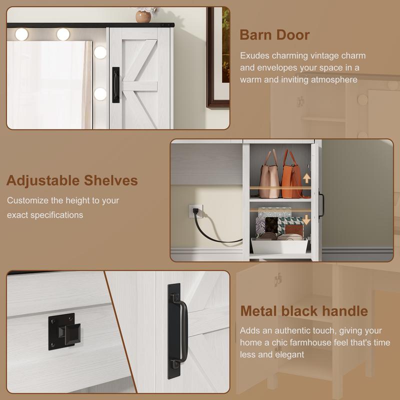 Aowos Farmhouse Vanity, Makeup Vanity Desk with HD Mirror and Light, with Drawers & Adjustable Cabinets, Glass Top Vanity with Charging Station, Modern Vanity Table with Shelves, Christmas Gift for Woman & Girls, Present for Yourself Aowos Farmhouse Vanity, Makeup Vanity Desk with HD Mirror and Light, with Drawers & Adjustable Cabinets, Glass Top Vanity with Charging Station, Modern Vanity Table with Shelves, Christmas Gift for Woman & Girls, Present for Yourself