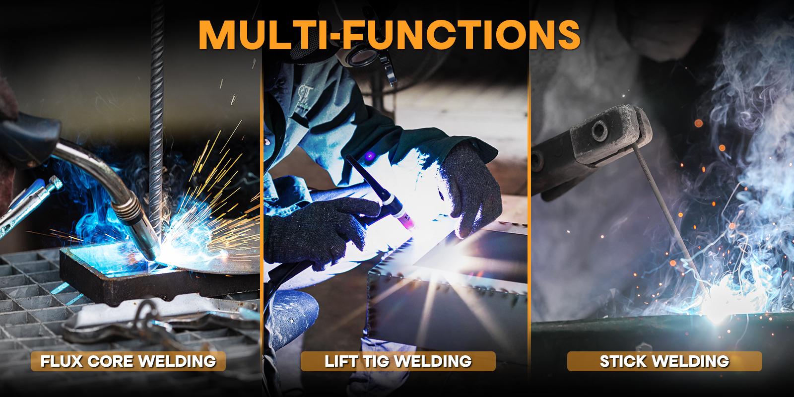 140Amp MIG Welder, 110V Flux Core Welder Flux MIG/Lift TIG/Stick 3-in-1 LED Digital Display Welding Machine, MIG140