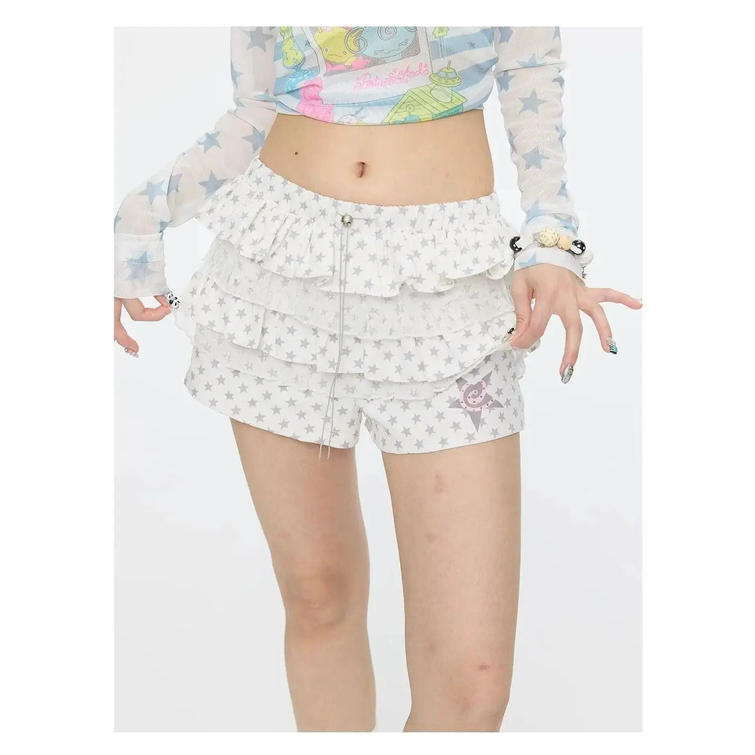 HOUZHOU Y2k Vintage Anime Juminocore Women T-Shirts Polka Dot Long Sleeve Japanese Harajuku Fashion Slim Tees Subculture Gyaru