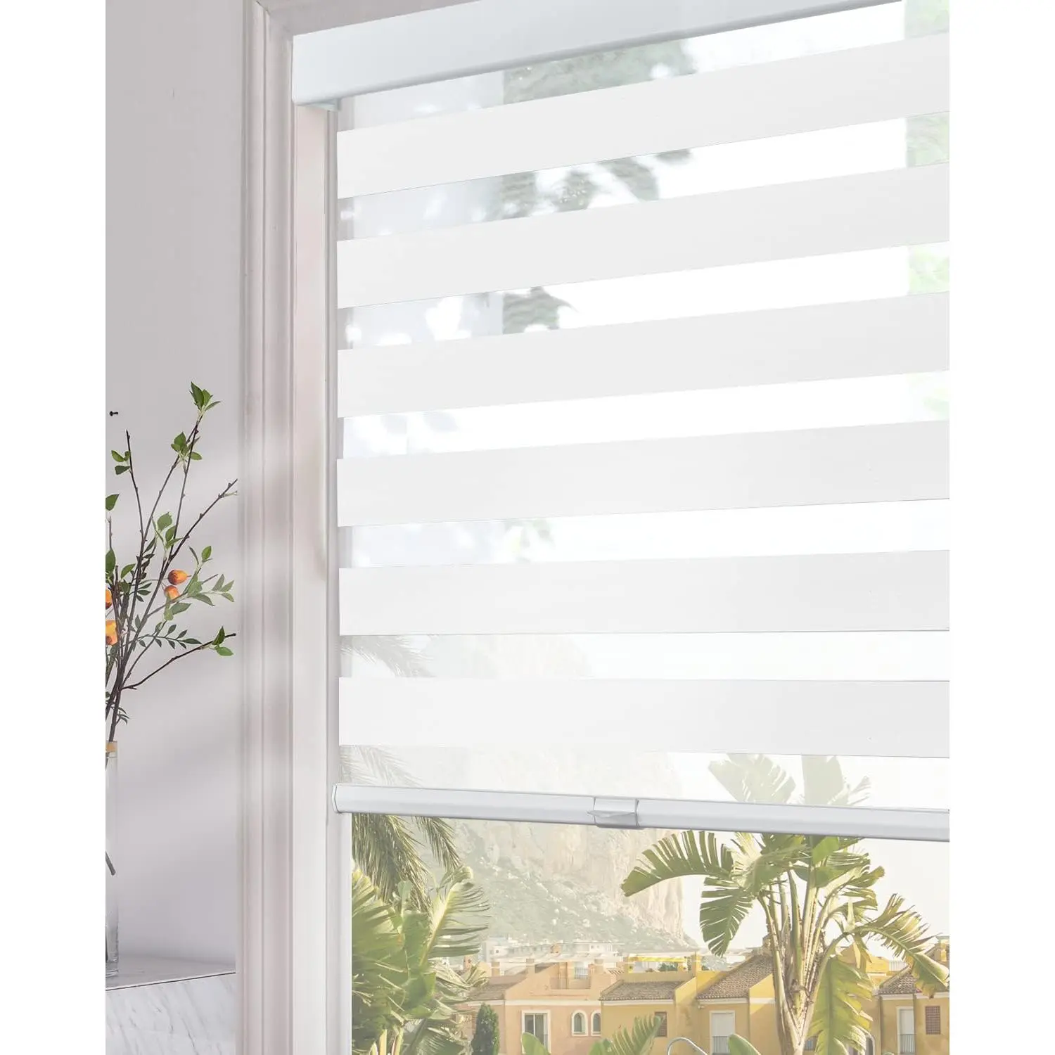 Blinds for Windows (24" W x 72" H, White) with Cassette Free-Stop Light Filtering Dual Sheer Roller Shades Thermal Blinds for Office & Living Room