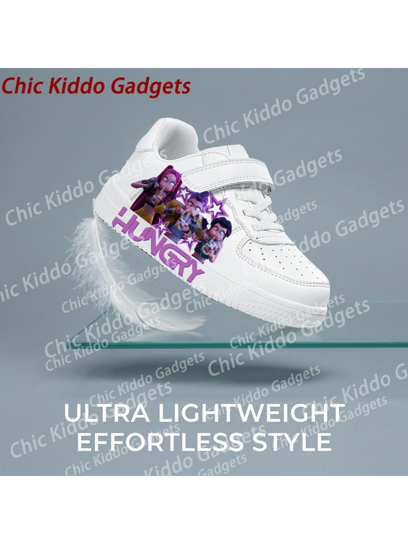 2026 children's white shoes, girls' pattern print design thick-soled sneakers, durable casual fashion sports shoes