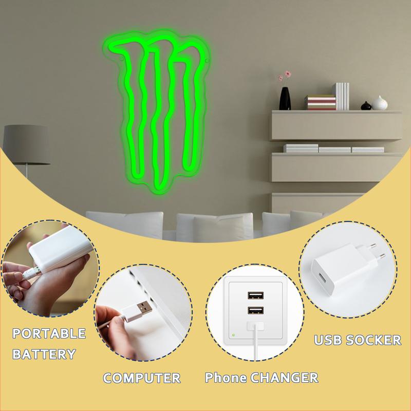 Monster energy neon sign led sign room bar man cave green led basement boys girls men