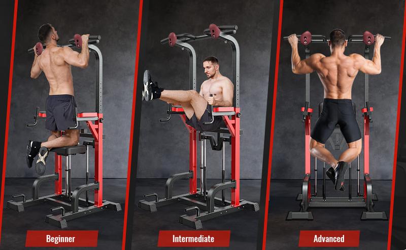 Pooboo Power Tower Dip Station, Pull Up Bar Stand for Fitness Home Gym Workout, Pull Up Dip Station, Multi-Function Power Tower Pull Up Bar,Adjustable Strength Training Fitness Equipment