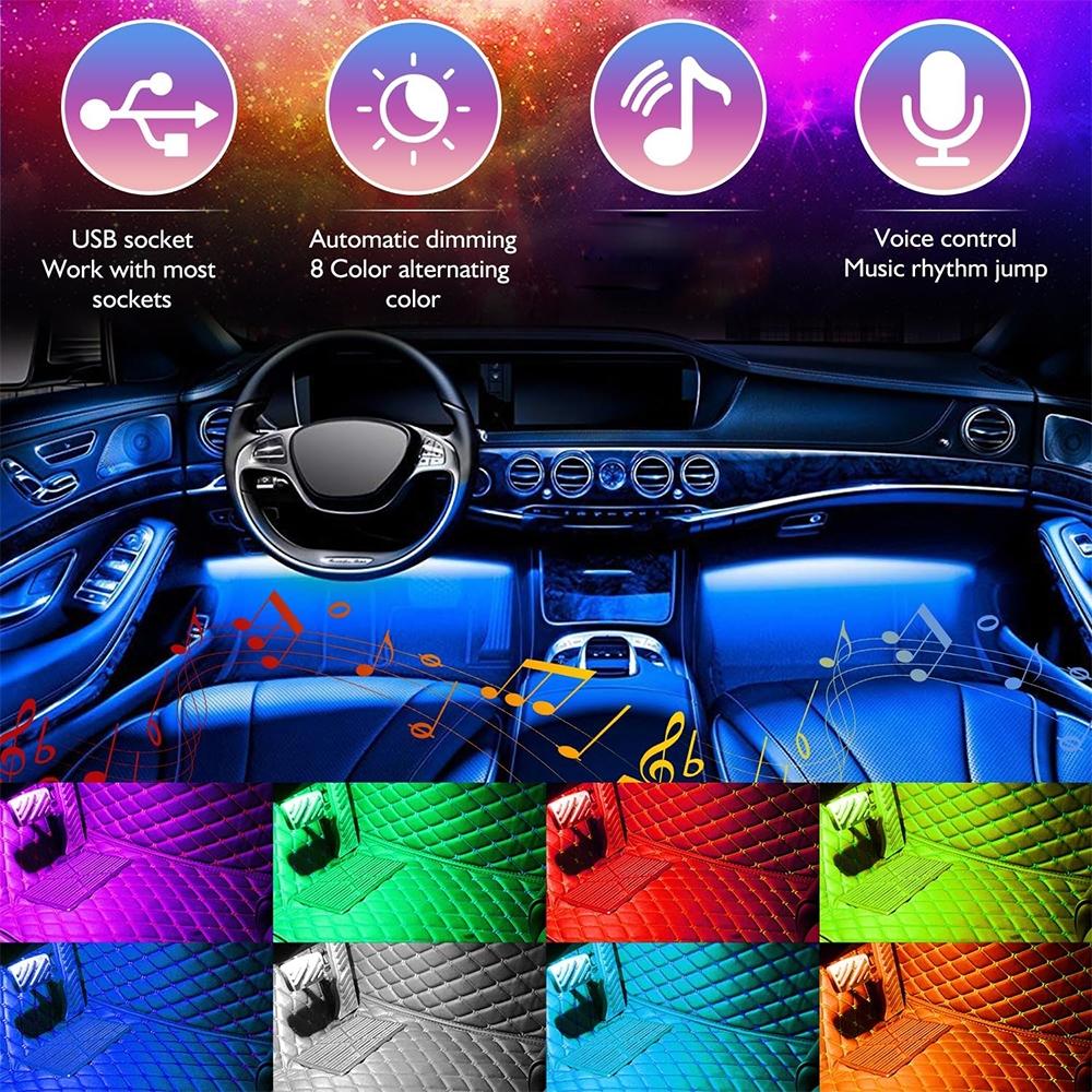 Neon LED Car Lights Multicolor Music Car Strip Light, Under Dash Lighting with Remote Control, USB Powered RGB Color Changing Decorative Light, Car Ambient Light