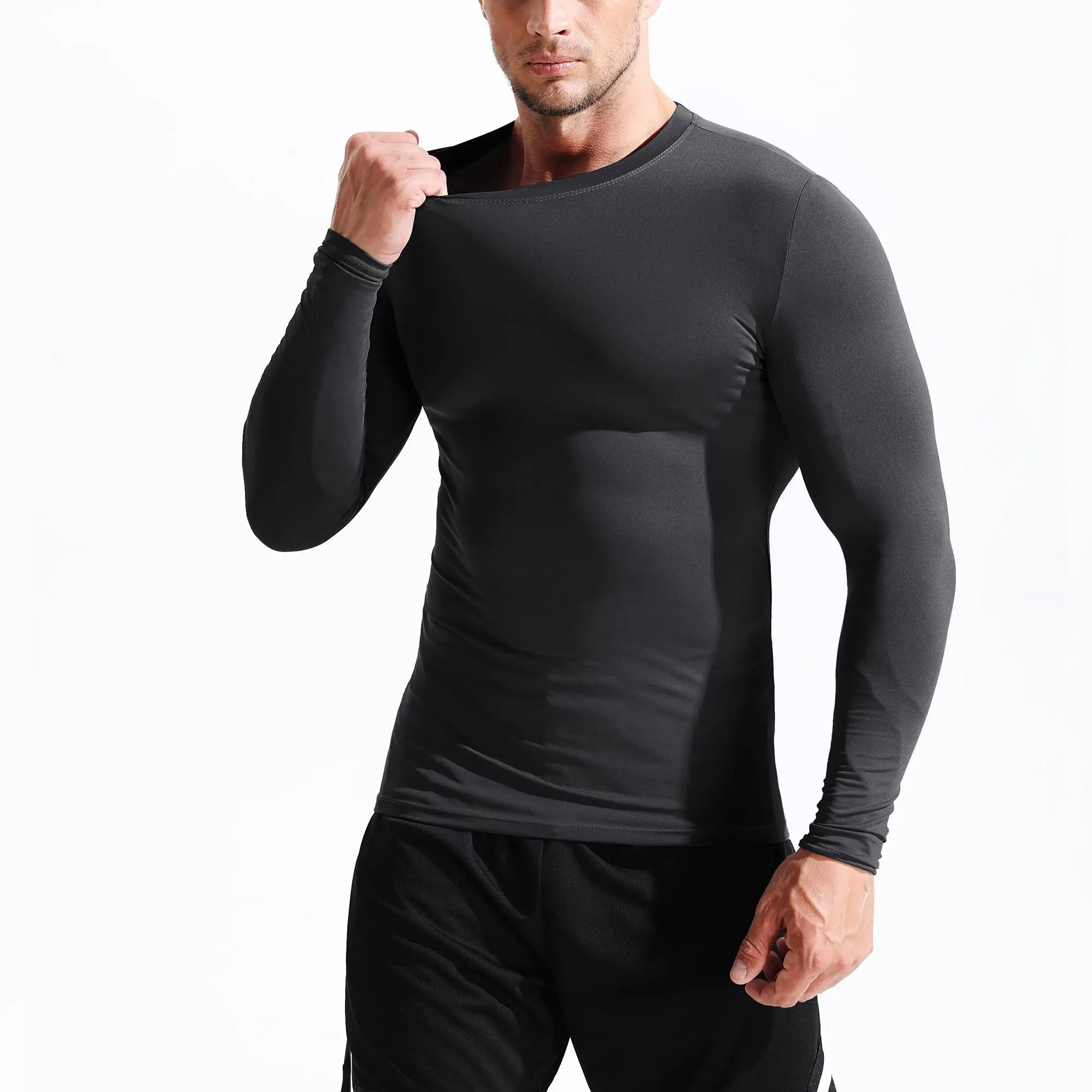 NELEUS Men's 3-Pieces Compression Shirts, Slim-Fitting Full Arm Athletic Tees, Basic Solid Activewear, Multi-Size Stretch Clothing for Gym Workouts