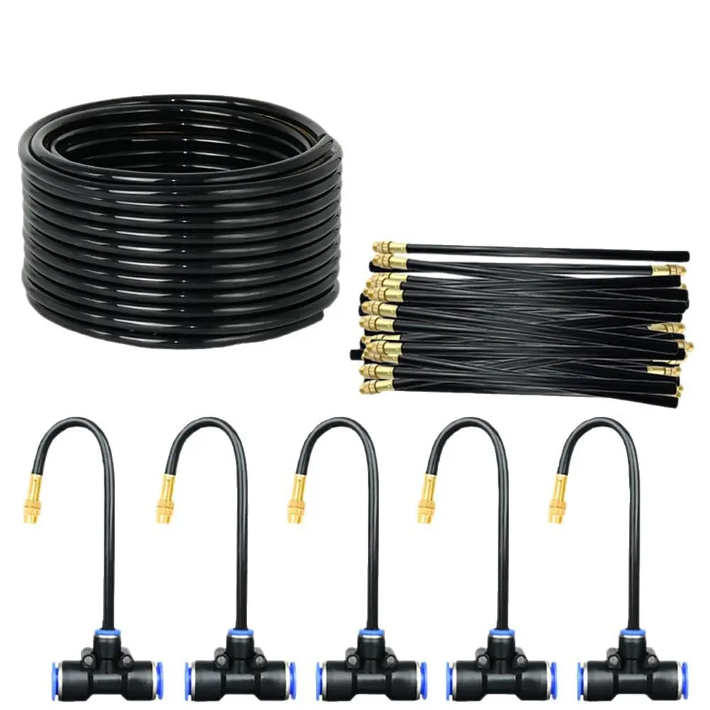 【IdealHouse】DIY Drip Irrigation Kit, 50ft Micro Spray & Misting System for Garden/Raised Beds - 15 Adjustable 360° Brass Nozzles - Flexible PE Hose for Greenhouse, Lawn & Outdoor Plant Watering