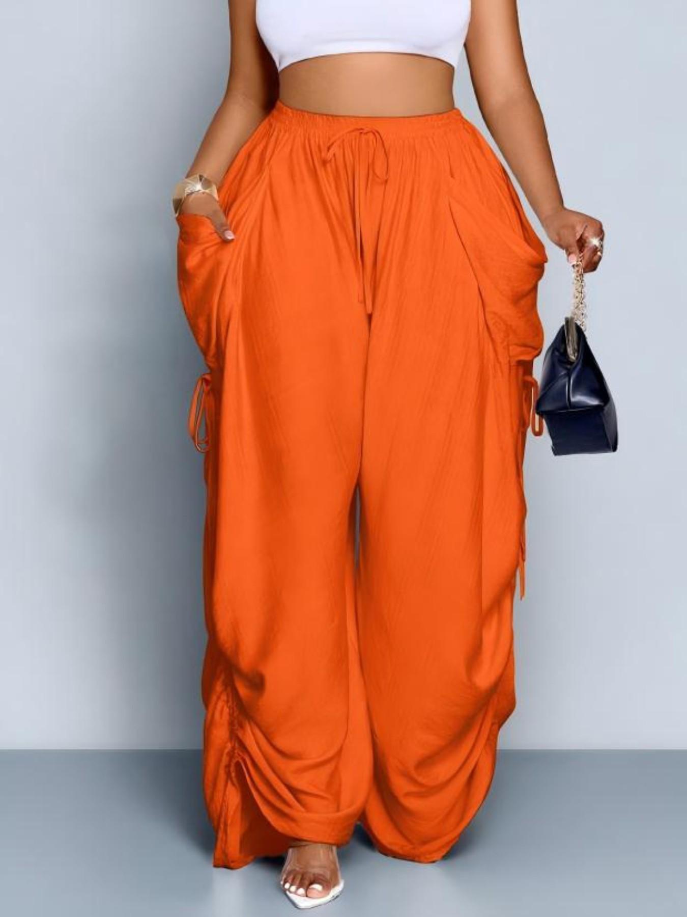 Women's Harem Pants, Casual High-Waisted, Medium Stretch, Thin Fabric, Drawstring Waist with Pockets, Versatile Street Style, Streetwear, Bottom, Casual Elastic Waisted