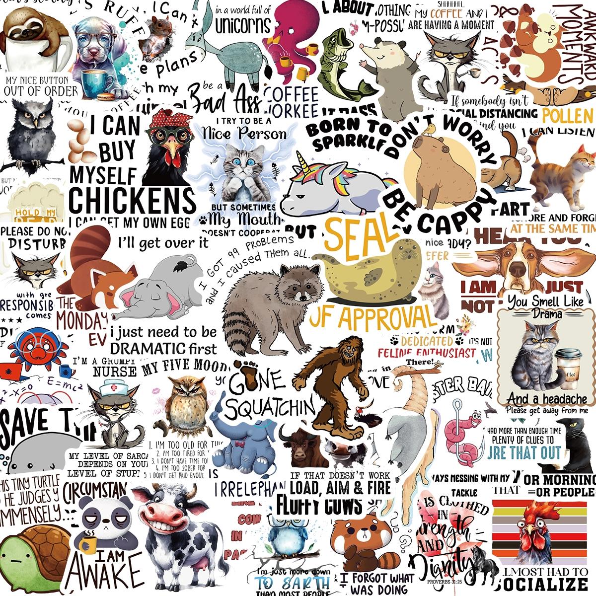 Cute Animal Letter Pattern Sticker, 50pcs/set Funny Self Adhesive Decor Paper, Decorative Sticker for Gift Greeting Card Water Bottle Laptop Phone Funny Stickers
