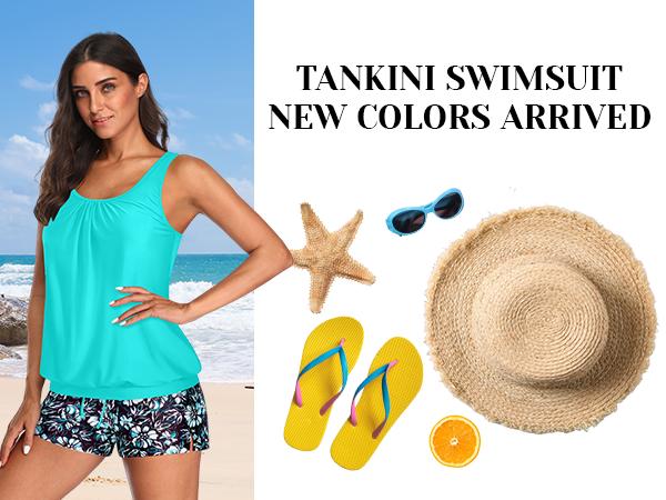 Aqua Eve Two Piece Women's Tankini Swimsuits Blouson Swim Tank Top with Shorts Modest Bathing Suits dealsforyoudays