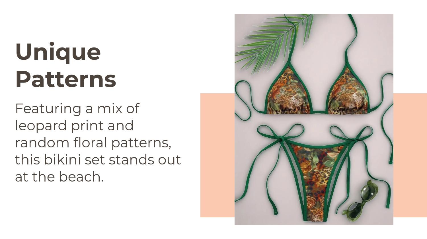 Swim Floral Swimsuit 2026 Spring/Summer Women's Olive Green Drawstring Halter Leopard Print Random Floral Beach Side Tie High Cut Thong Bikini Set Set