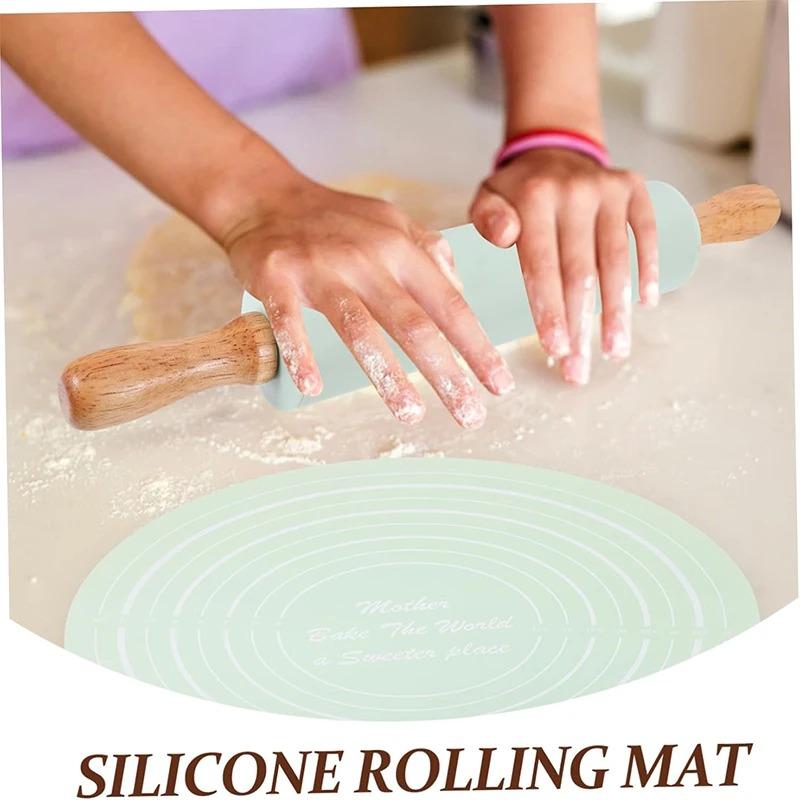 Dough Kneading and Rolling Pin Baking Set – Rolling Pin and Dough Mat Set, easily make cakes and dough, includes a round mat set, a must-have kitchen baking tool for home bakers and cooking enthusiasts