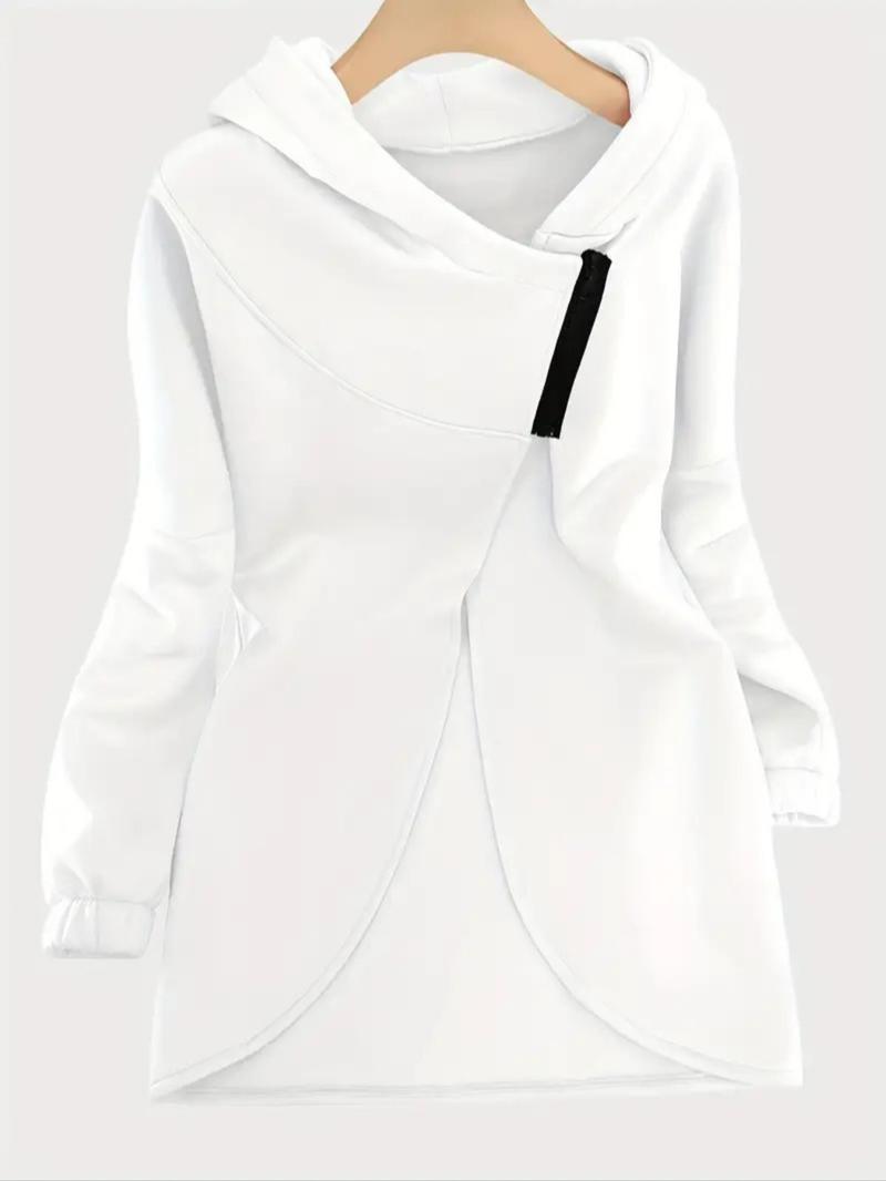 Women's Plus Size Hooded Sweatshirt, Full Zip Fashion Design, Asymmetrical Hem, Breathable Thick Fleece, Loose Fit Long Sleeve Pullover