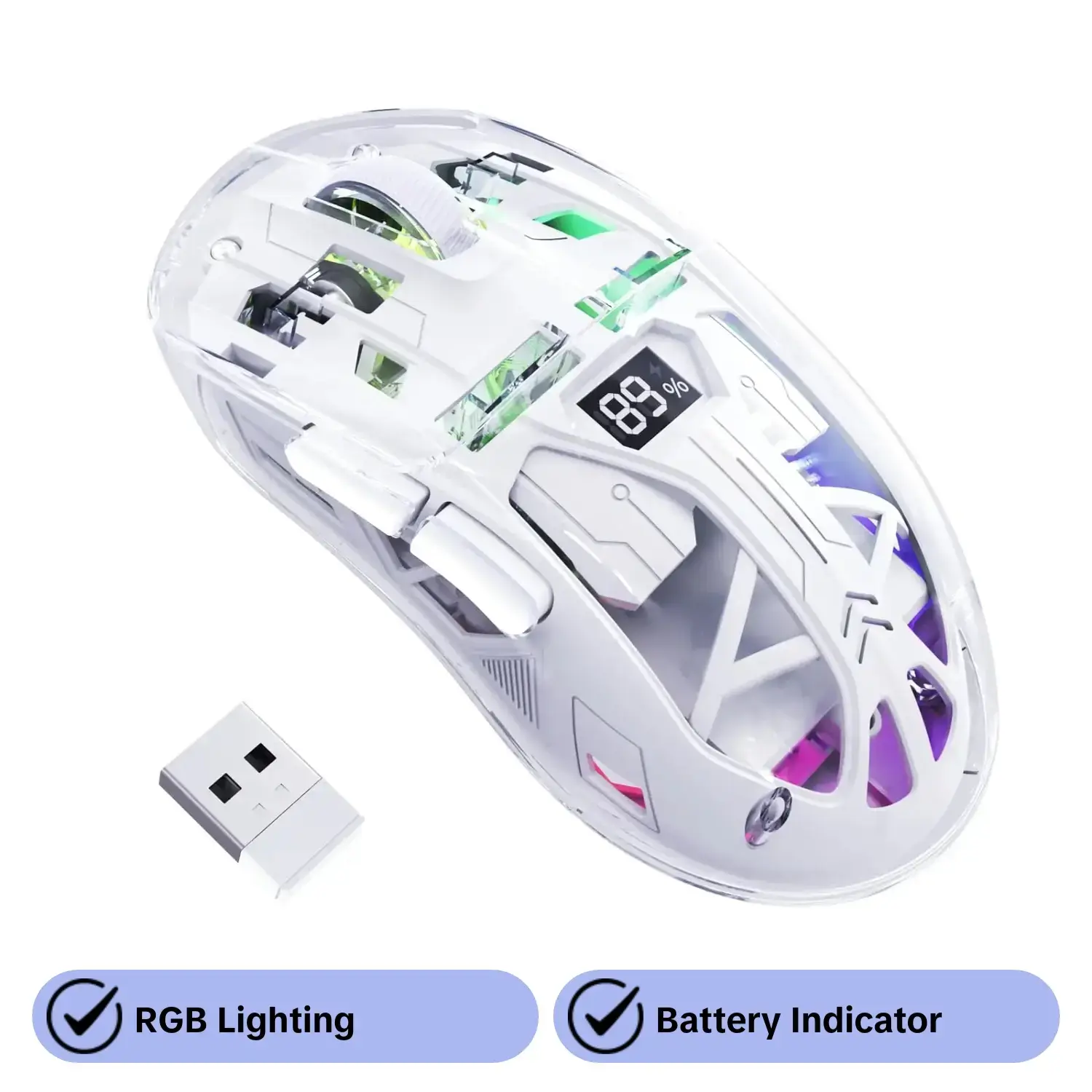 Attack Shark A2 RGB Wireless Mouse, Rechargeable Wireless Mouse with Battery Level Display, Gaming Mouse for Gaming, Office, Home