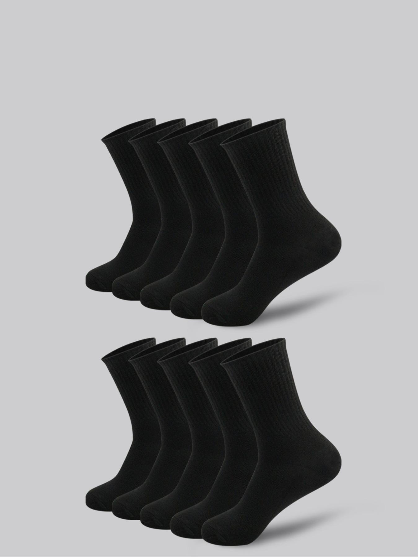 Men's High-Waisted Breathable Mid-Calf Sports Socks, Athletic Socks, Plain Casual Fitted Socks for All Seasons, 5/10 Pairs