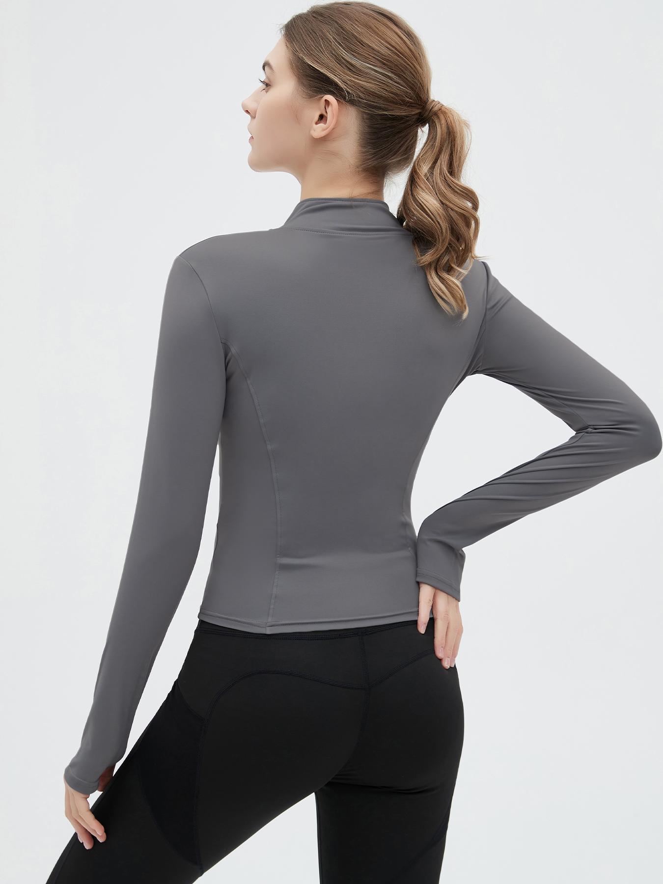 Women's Slim-Fitting Running Sports Jacket, Elastic Long Sleeve Yoga Zip Top, Casual Wear for All Seasons