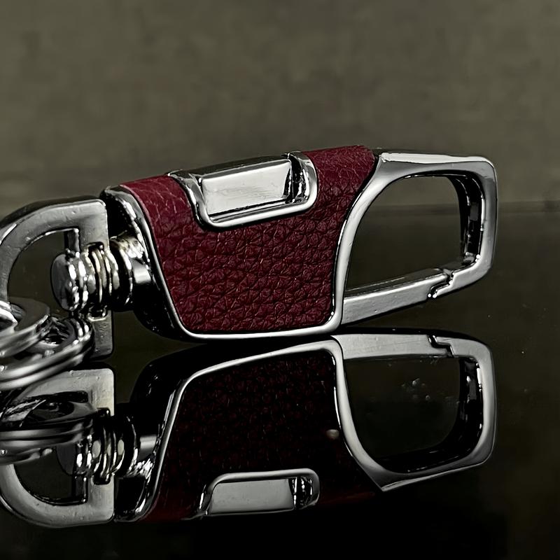 3-Pcs Metal Construction Keychain with Detachable Key Rings Stainless Steel Keychain for Car Keys Gift for Men Women Business Accessories Travel Essentials Heavy Duty PU Leather Keychain 3-Pack