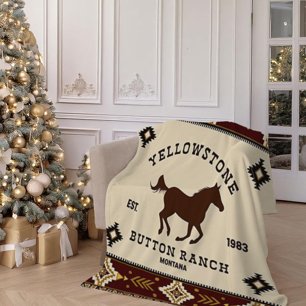 Vintage Southwest Yellowstone Ranch Design Flannel Blanket - Lightweight Soft Four Seasons Suitable, Thick Faux Fur Blanket, Bedroom Floor Blanket, Couple Custom Blanket, Extra Large Sofa Blanket,