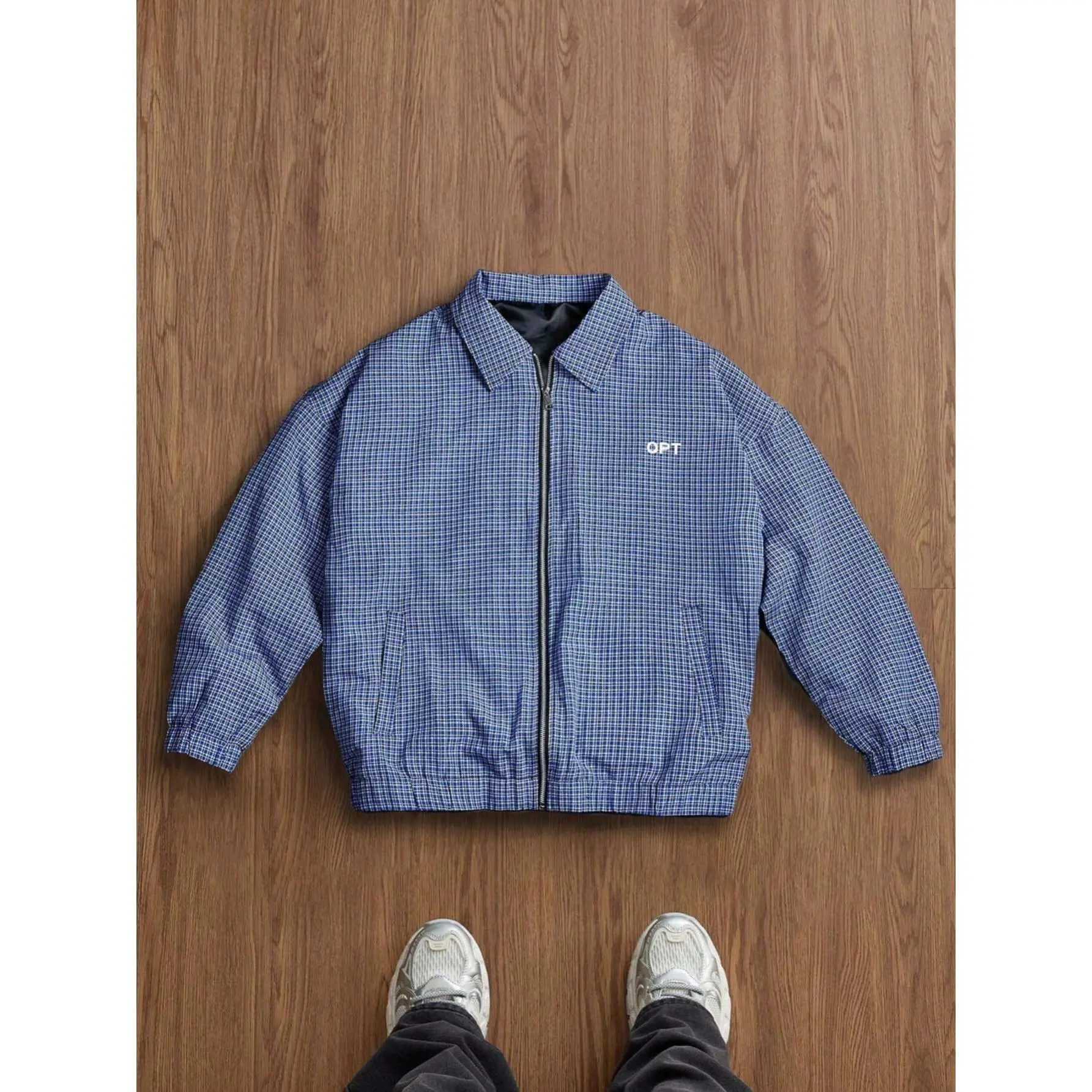 Preppy Blue Gingham Coach Jacket | Retro 90s Oversized Zip-Up SpringStatements