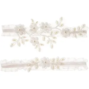 Wedding Garter for Bride Bridal Garter Set Stretchy Lace Leg Garter with Flower Floral White Garter for Bride