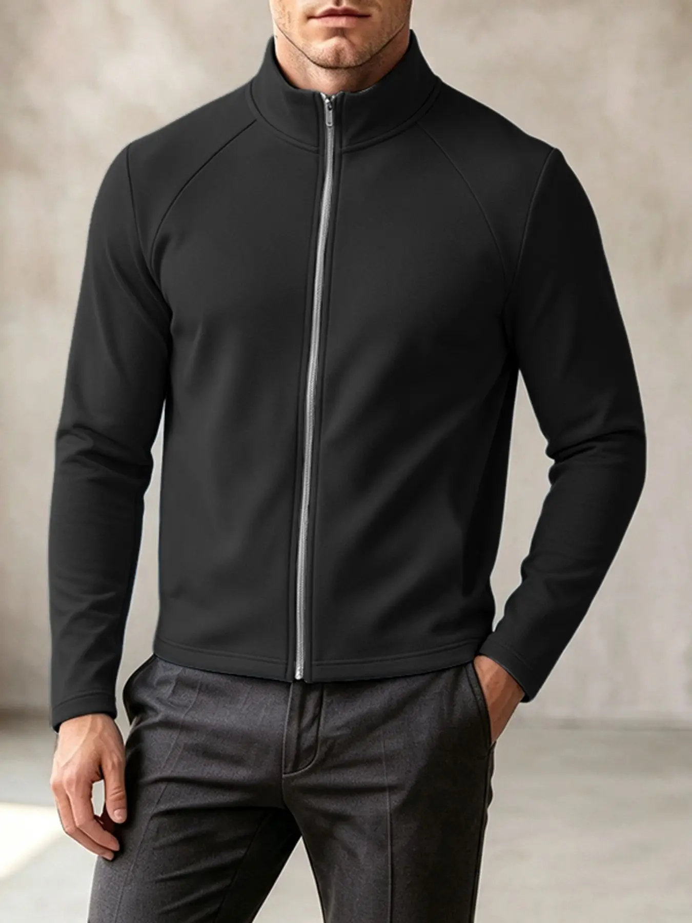 INCERUN Men's Fashion Zipper Design Solid Slim-Fit Stand Collar Long Sleeve T-Shirt, Ideal for Summer Gym Workout Wear, Casual All-Season Top, Casual Workout Tops