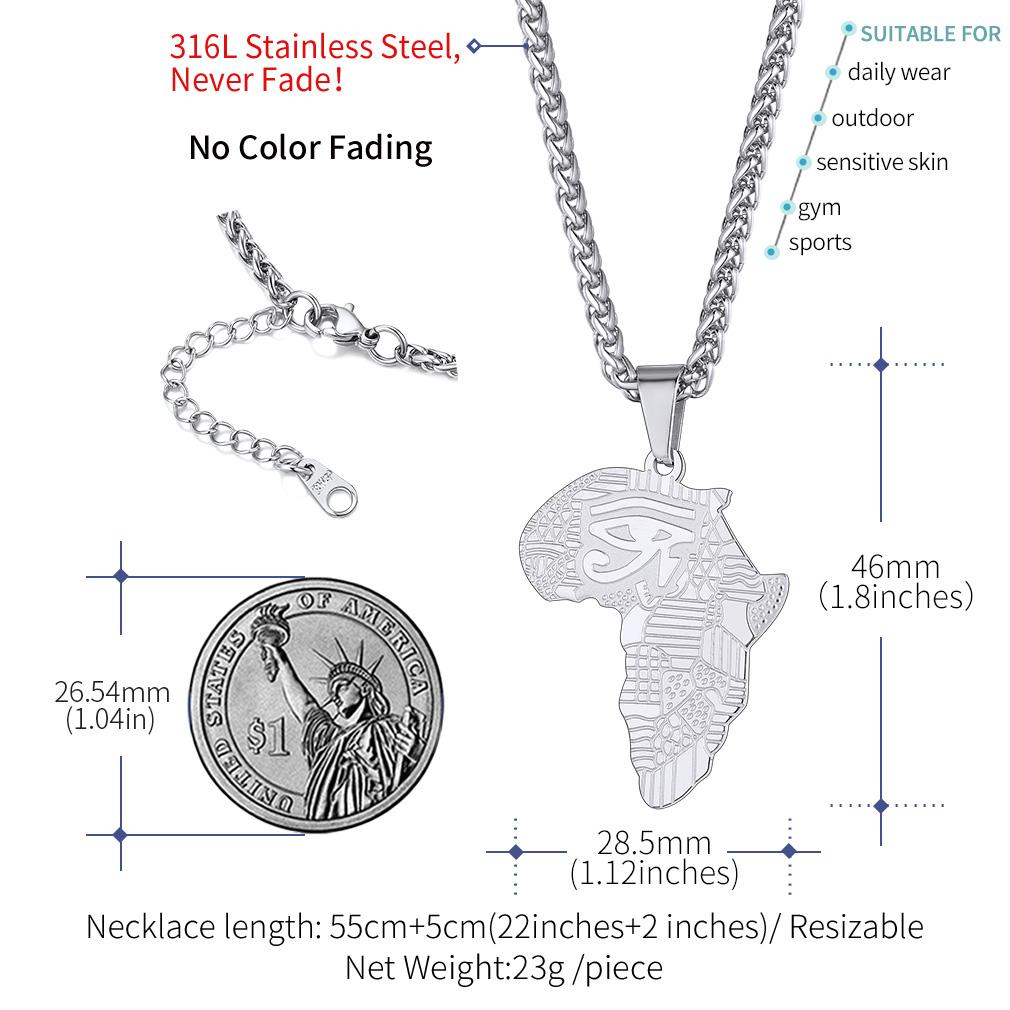 FaithHeart African Map Eye of Horus Eye of Ra Necklace Stainless Steel