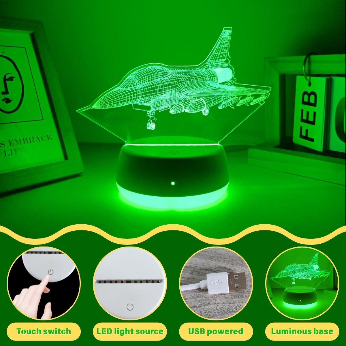1pc Fighter Jet 3D Night Light, USB Powered Touch Switch, Color Changing LED Lamp, Indoor Decorative Light for Bedroom Living Room Decor, Ideal Gift