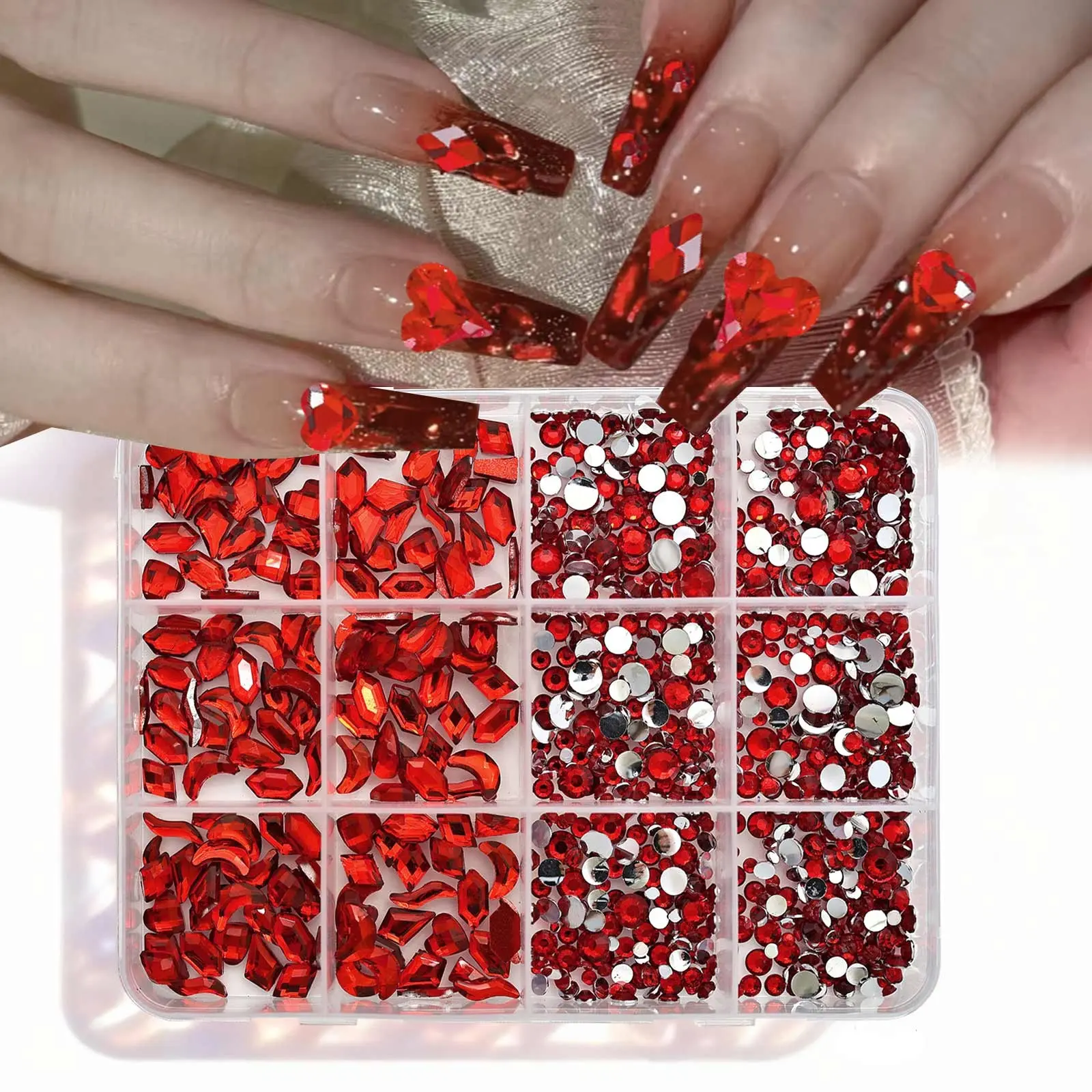 12 Grid 3D Multi-Shape Resin Rhinestones, Flatback Nail Gems, Nail Jewels, Mixed Shape Nail Art Diamonds, DIY Manicure Decoration Accessories