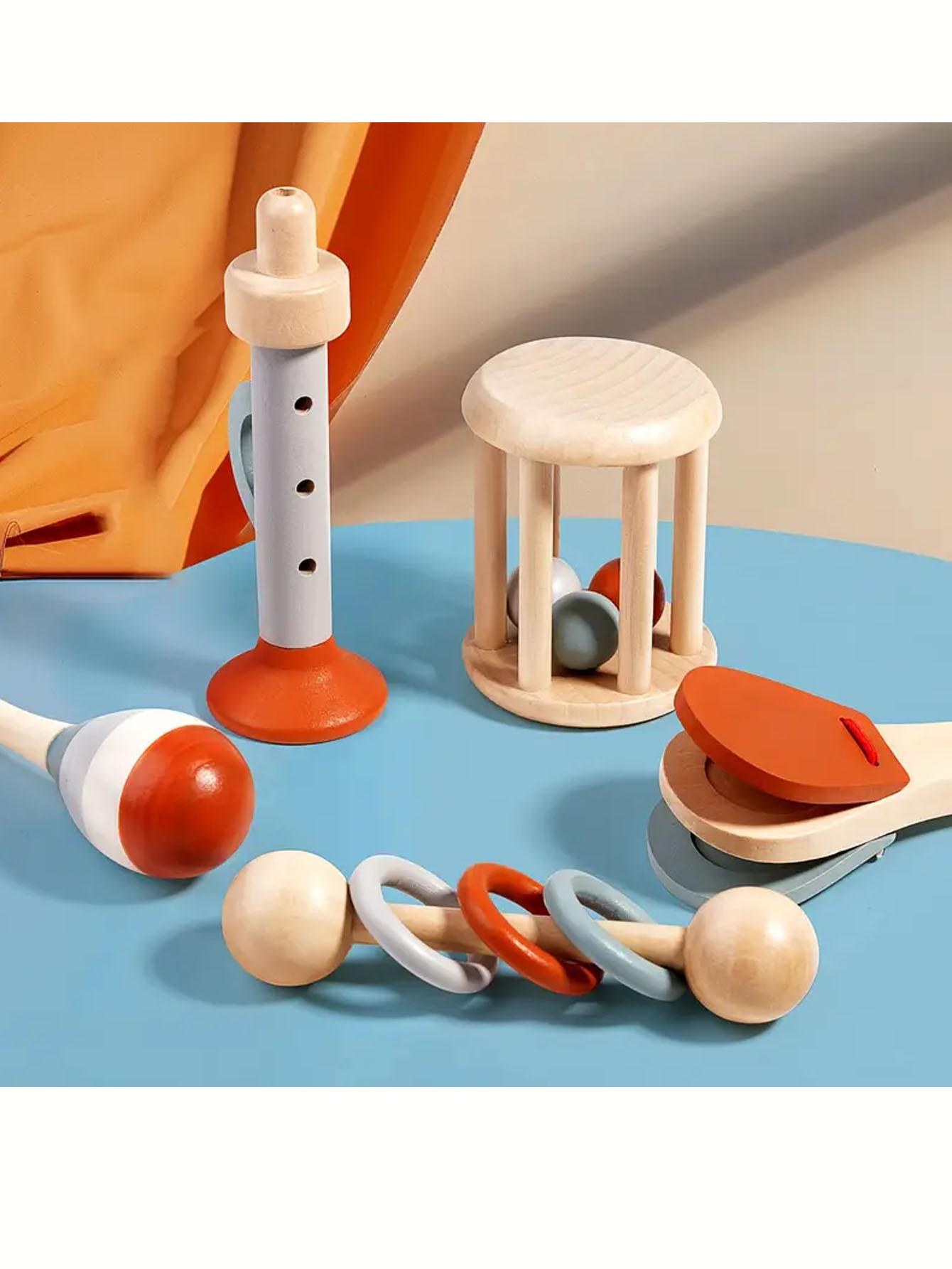 Montessori Percussion Instrument Set, 5-Piece Wooden Toddler Music Toys, Educational Music Learning Resources