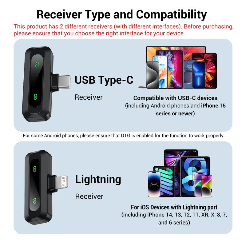 Wireless Microphone, Professional Lapel Mic for iPhone and Android, Wireless Microphone for Video Recording, Teaching, Interviews and Podcasts