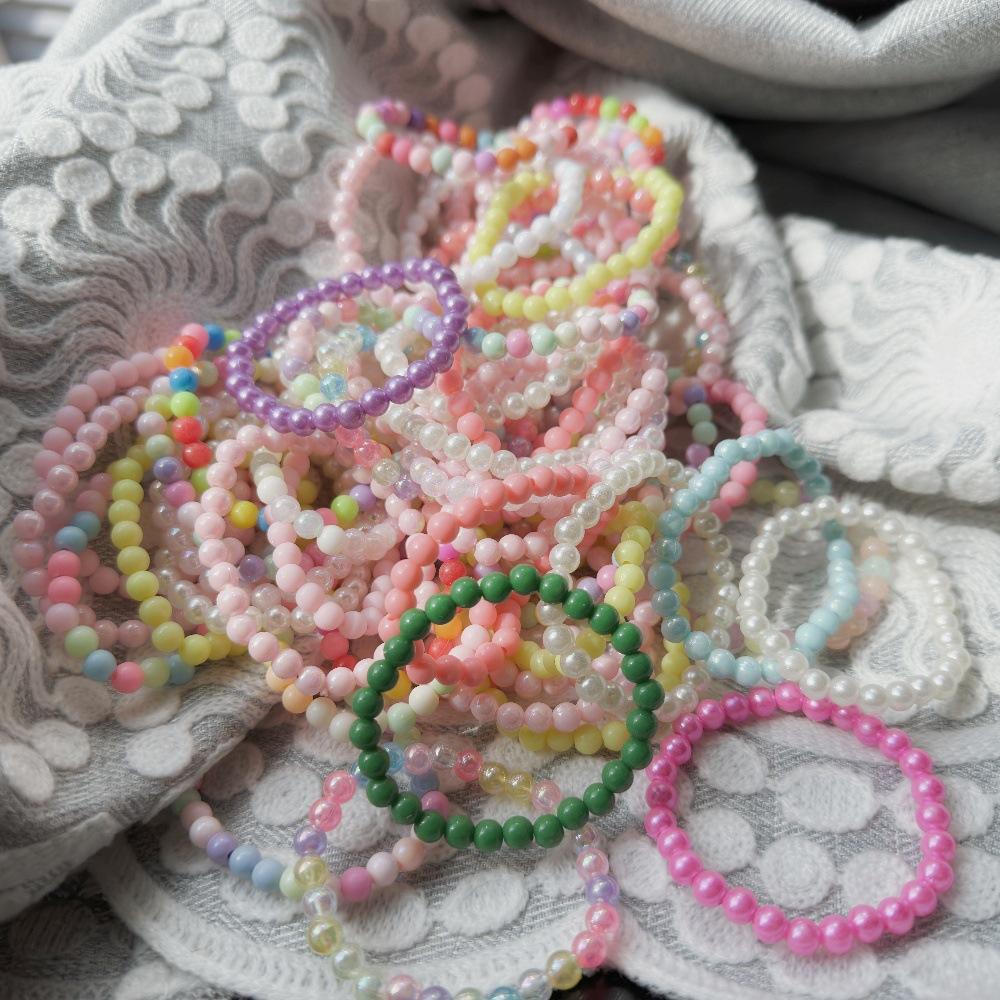 Cute Pastel Beaded Stretch Bracelets for Girls Women, Multicolor Rainbow Elastic Bead Bracelet Bulk Set, Sweet Preppy Aesthetic Stackable Bracelet, Bohemian Handmade Strand Jewelry for Party Favors Daily Wear Friendship Gift