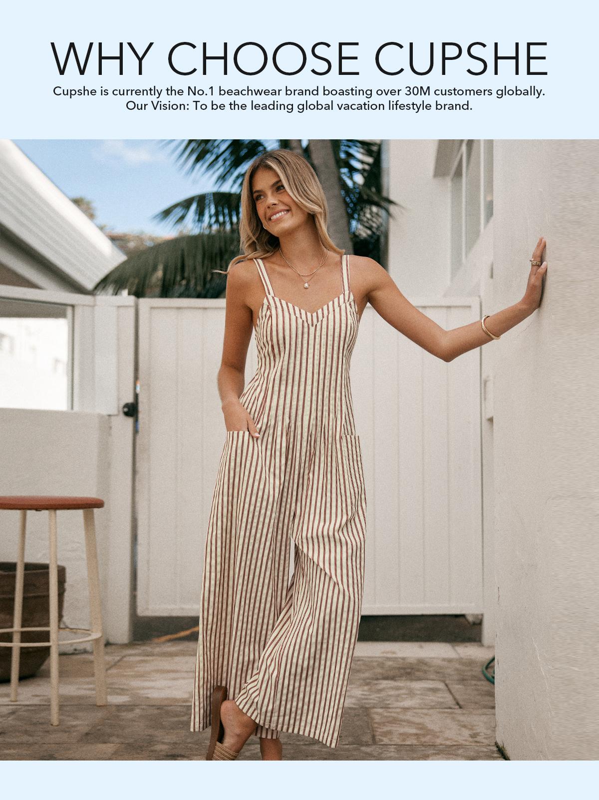 CUPSHE TikTokShopSpringGlowUp 2026 Striped V-Neck Wide Leg Jumpsuit | Effortless Coastal Grandma Style Summer Overalls | Flowy Boho Beach Cover Up & Daily Casual Womenswear SpringStatements