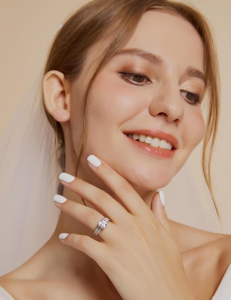 EAMTI 2CT 925 Sterling Silver Bridal Ring Sets Princess Cut CZ Engagement Rings Promise Rings for Her Wedding Bands for Women