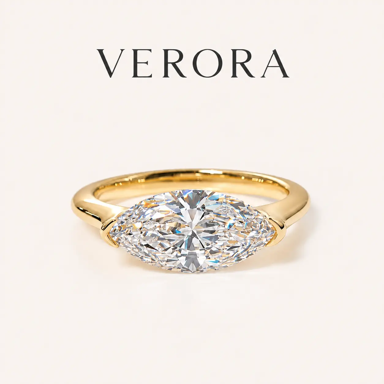 Women's Beautiful Marquise Cut CZ Rings - Gold-Plated Bezel Setting, 3CT 5A Cubic Zirconia, Brass Base Crafted from Durable Brass, Modern East-West Artificial Gemstone Jewelry for Daily Wear