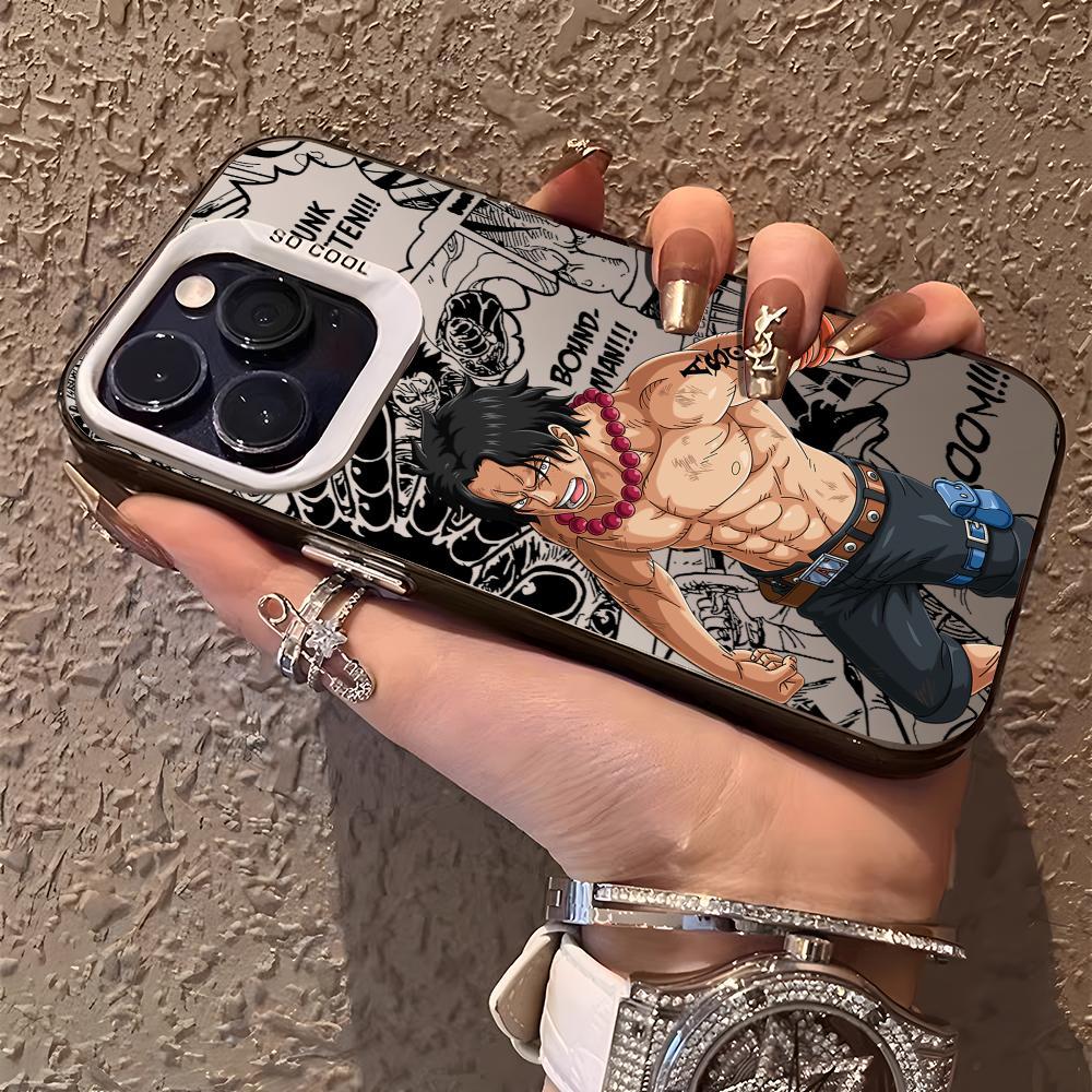 L-LuffyS Ace One P-Piece Phone Case For iPhone 12 13 14 15 16 17 Pro Max Air | Aurora Gradient Laser Metallic Phone Case | Multicolor Matte Finish with Smooth Soft-Touch Feel | Scratch-Resistant Anti-Fingerprint Protective Cover