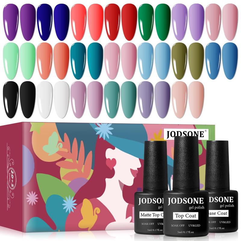 JODSONE 23 PCS Gel Nail Polish Set with Base Glossy and Matte Top Coat Multicolored Long Lasting Suitable for All Seasons JODSONE 23 PCS Gel Nail Polish Set with Base Glossy and Matte Top Coat Multicolored Long Lasting Suitable for All Seasons