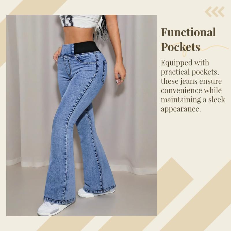 GILIPUR Y2K 2026 Women's Back Shirred Jeans, Mid - Rise Elasticity Waist Flared Jeans, With Pockets, Light Blue Washing Process, Kardashian Style, Women's Bell - Bottoms Wide - Leg Jeans, Waist - Cinching Design, Tchic