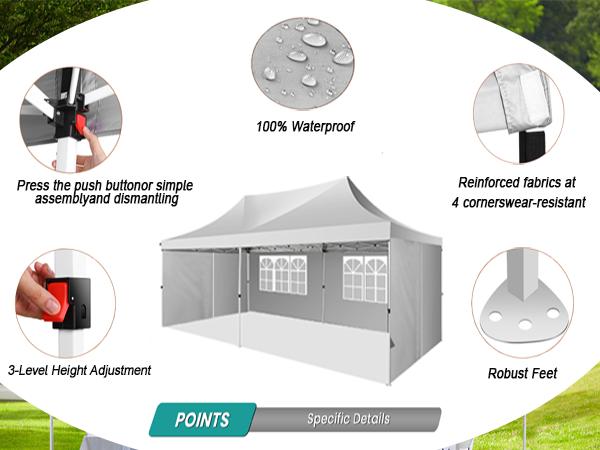 COBIZI 10x20 Pop Up Canopy Tent with Sidewalls, UV50+ Outdoor Gazebo for Parties