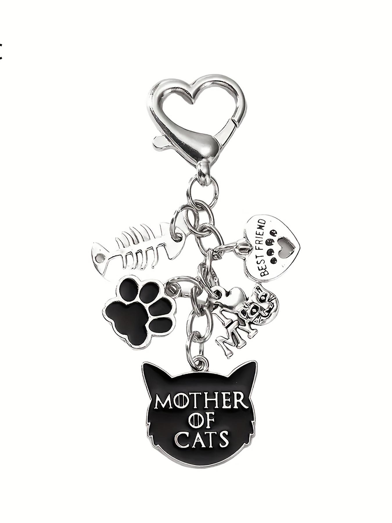Cat Mom Keychain, Halloween Theme, Fishbone, Heart, Devil Cat, Claw Print, Lobster Clasp, Bag and Car Accessory, Ideal Gift, Alloy Material