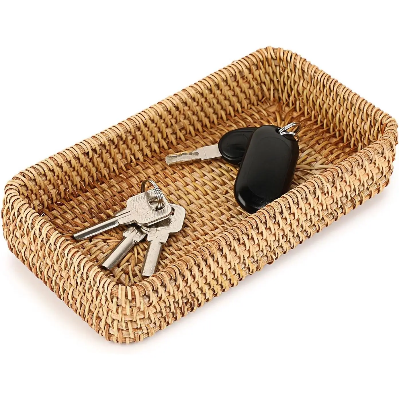 Key Basket for Entryway Table Natural Rattan Serving Tray Small Wicker Trays for Decor Fruit Bowl Decorative Baskets for Kitchen,Coffee Table