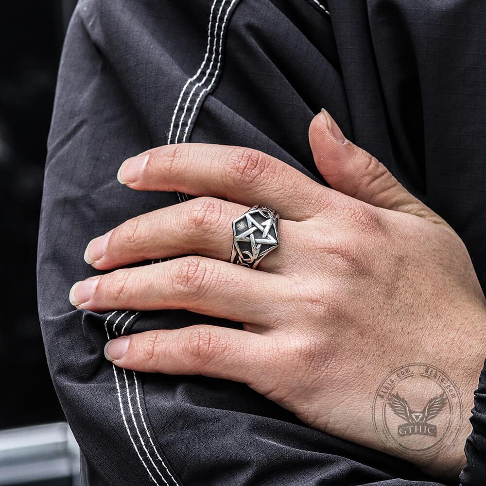 GTHIC Unisex Pentagram Stainless Steel Ring Star Punk Jewelry Accessories Birthday Gift For Daily Wear