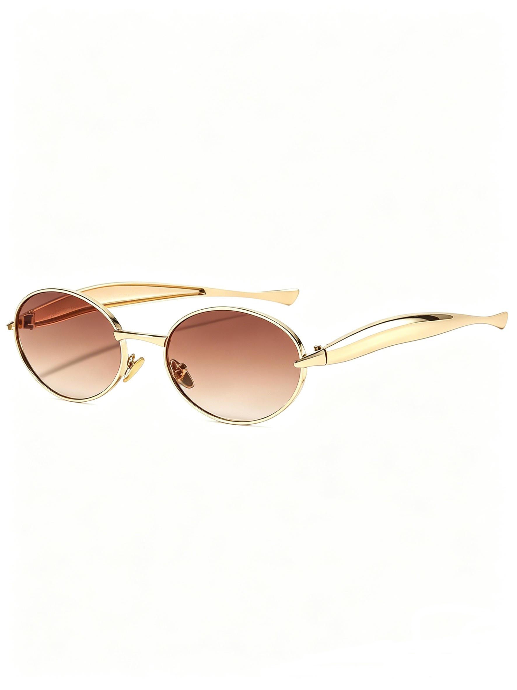 2026 New Oval Metal Sunglasses, Vintage Gold Frame, Gradient Lenses, Small Face Fine Frame, Trendy Street Style Women's Shades