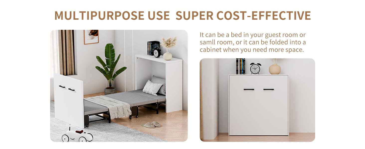 SLSY Murphy Bed with Mattress, Folded Cabinet Bed, Guest Bed Roll Away Bed Fold up Bed for Guest Bedroom, Living Room, Office,75" x 29"